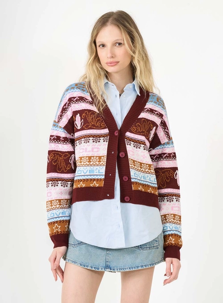 Cardigan Tricô Boy Estampado