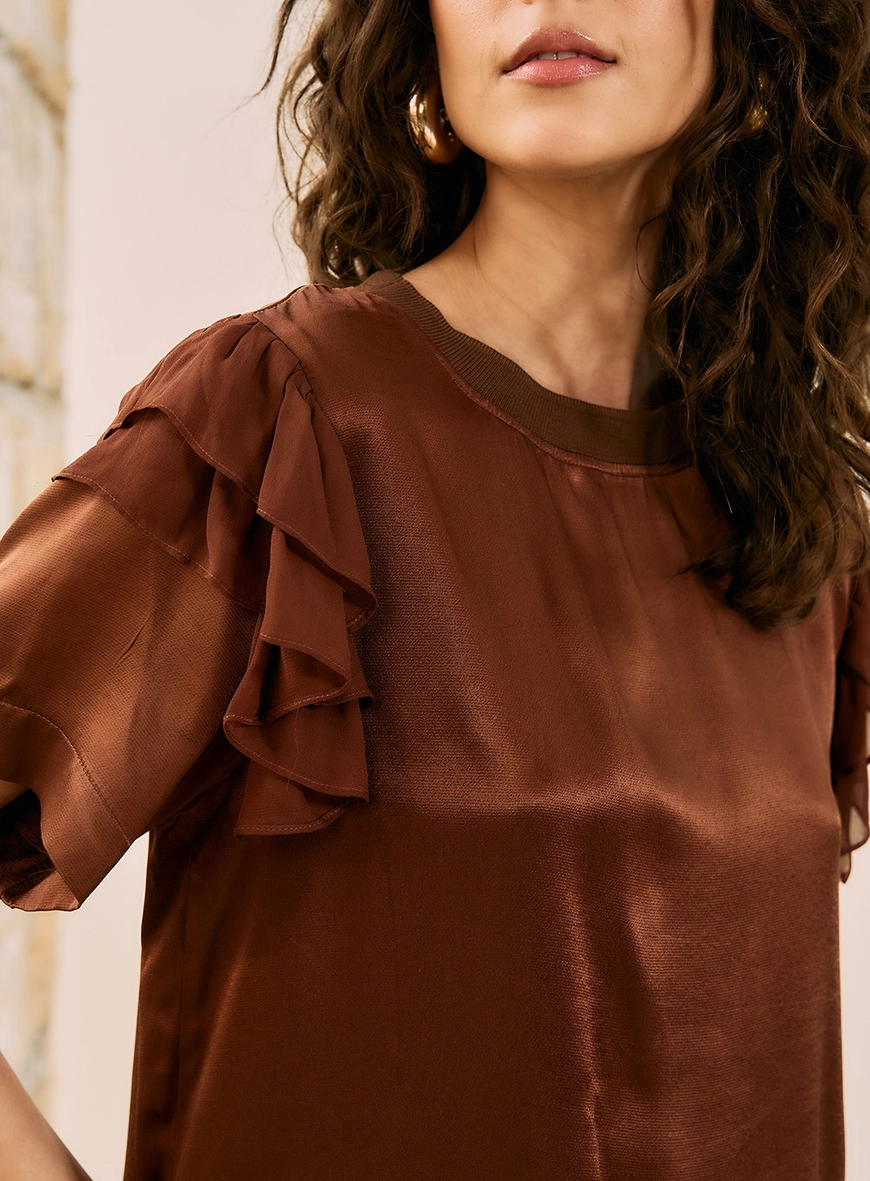 Blusa Com Babados Na Manga Marrom 2