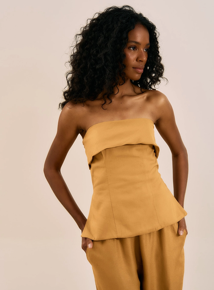 Blusa Tomara Que Caia Peplum Alfaiataria Amarelo 1
