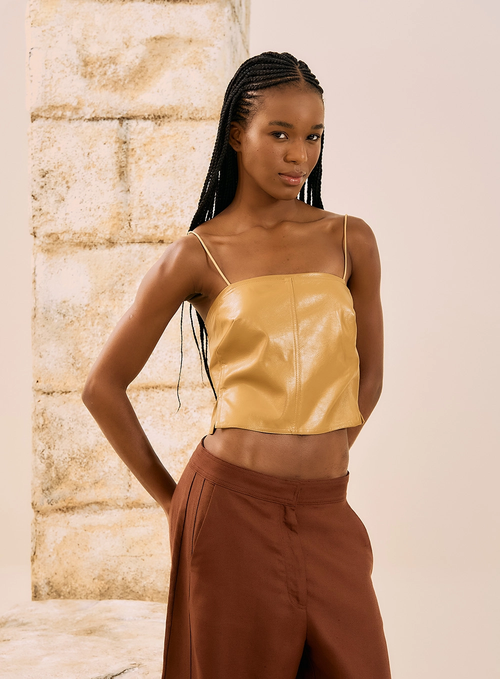Blusa Cropped Pu Amarelo 1
