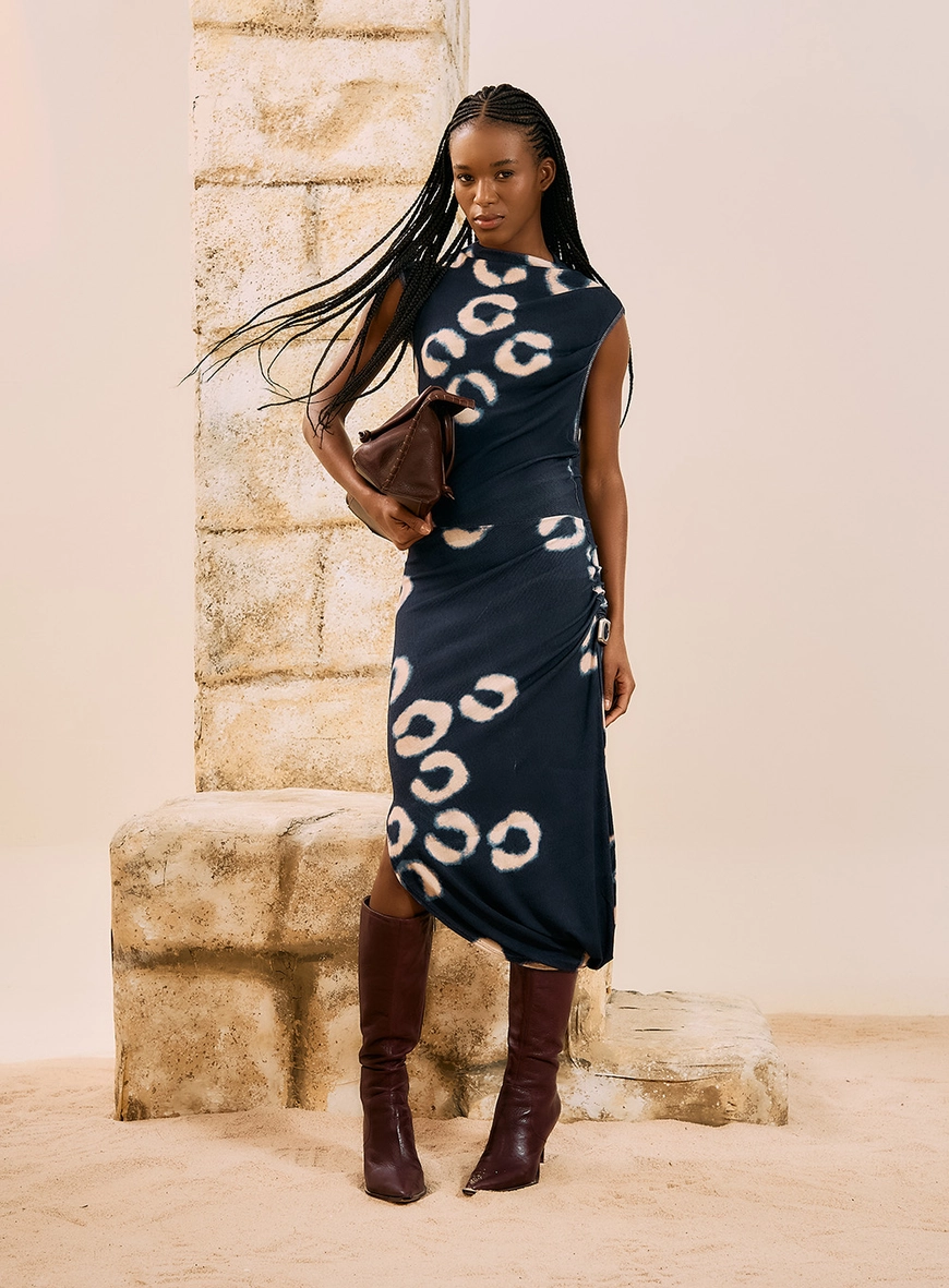 Vestido Midi Drapeado Estampado Estampas 4