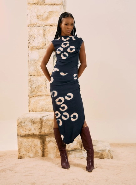 Vestido Midi Drapeado Estampado