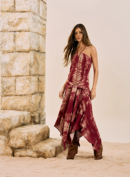 Vestido Longo Estampado Com Nó Frontal