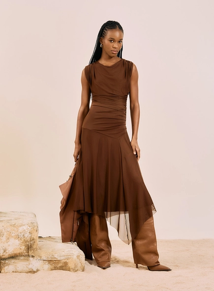 Vestido Midi Em Tule Assimétrico