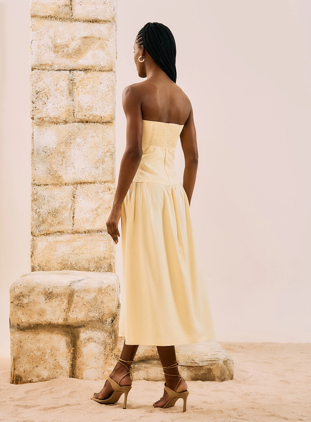 Vestido Mid Evasê Tomara Que Caia Amarelo 3