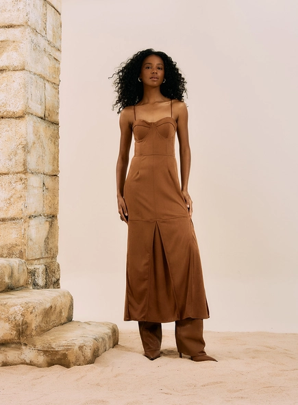 Vestido Midi Corset Em Camurça