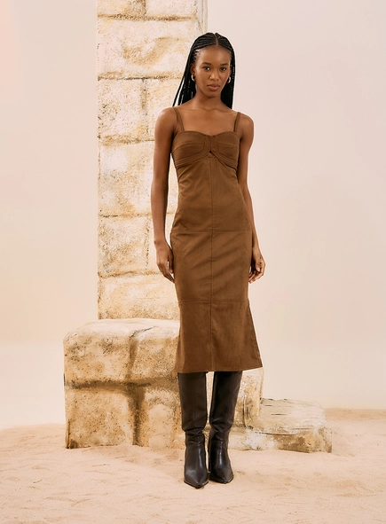 Vestido Midi Em Camurça