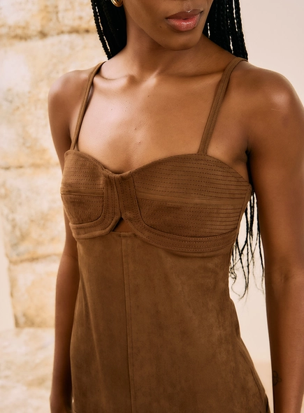 Vestido Midi Em Camurça
