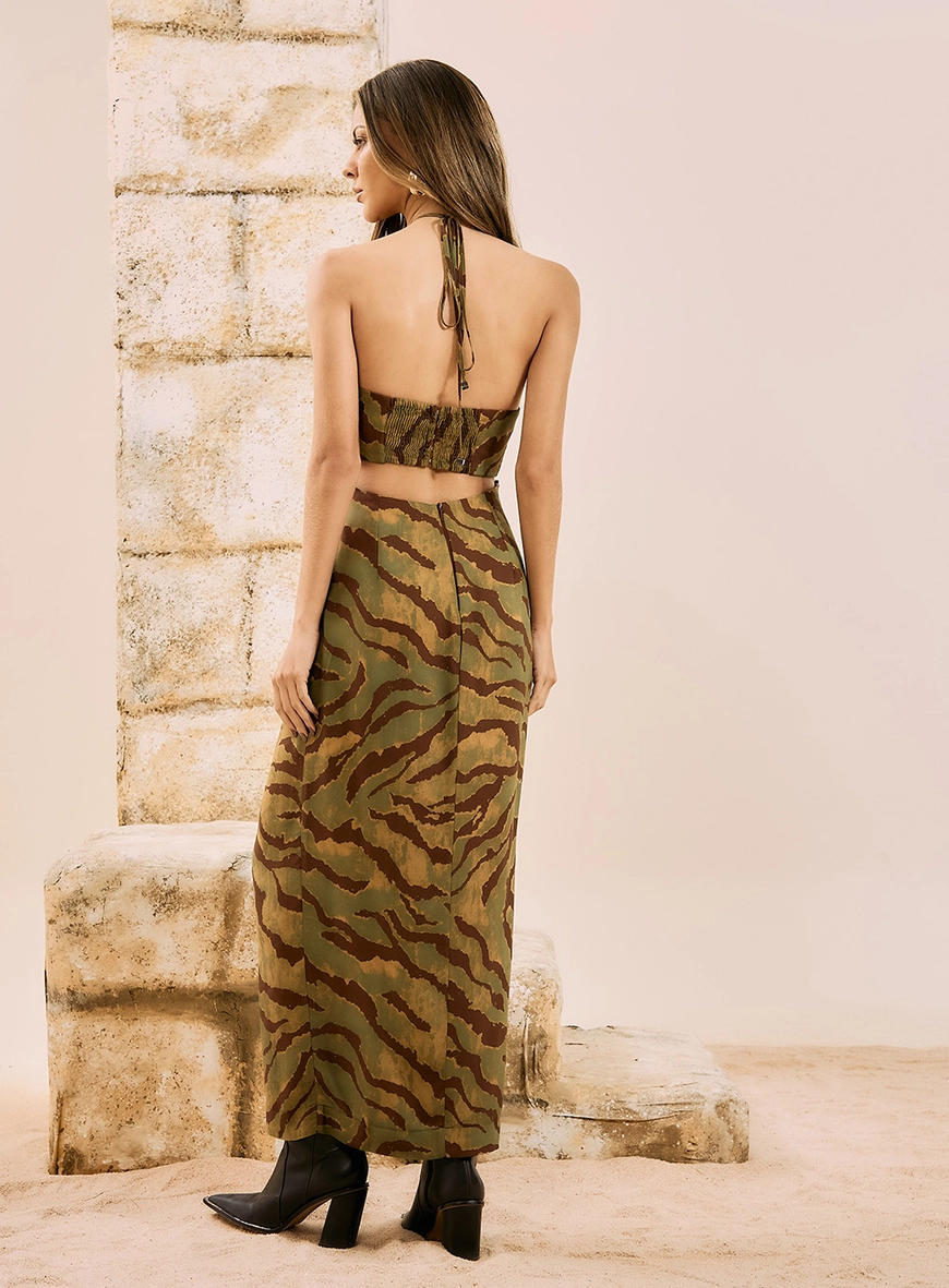 Vestido Longo Halter Neck Tiger Print Estampas 3