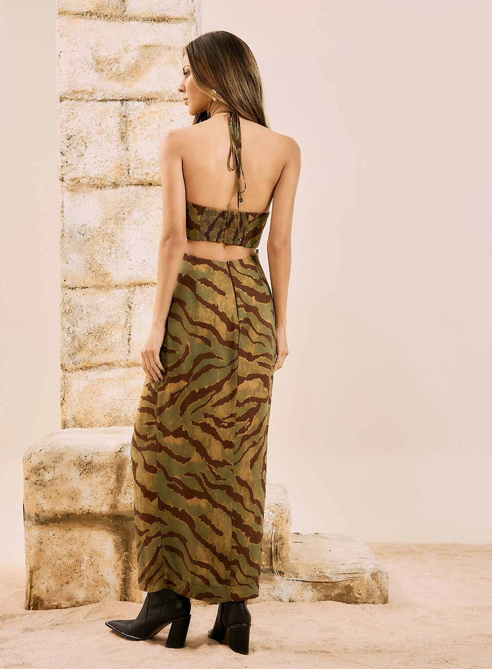 Vestido Longo Halter Neck Tiger Print Estampas 3