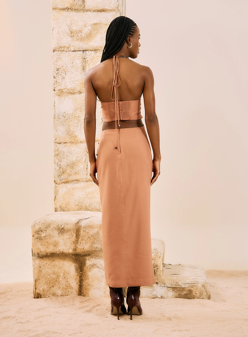 Vestido Midi Halter Neck Marrom 3