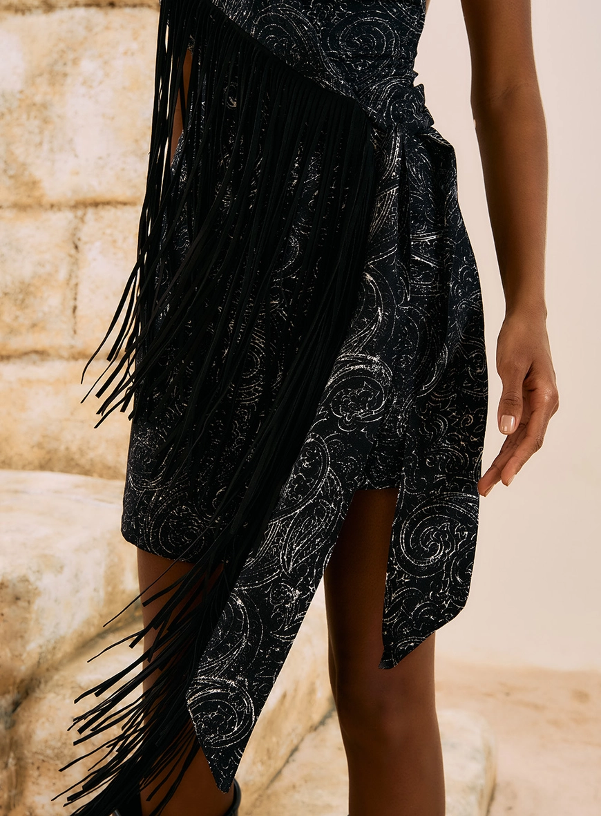 Vestido Curto Com Franjas Estampas 3