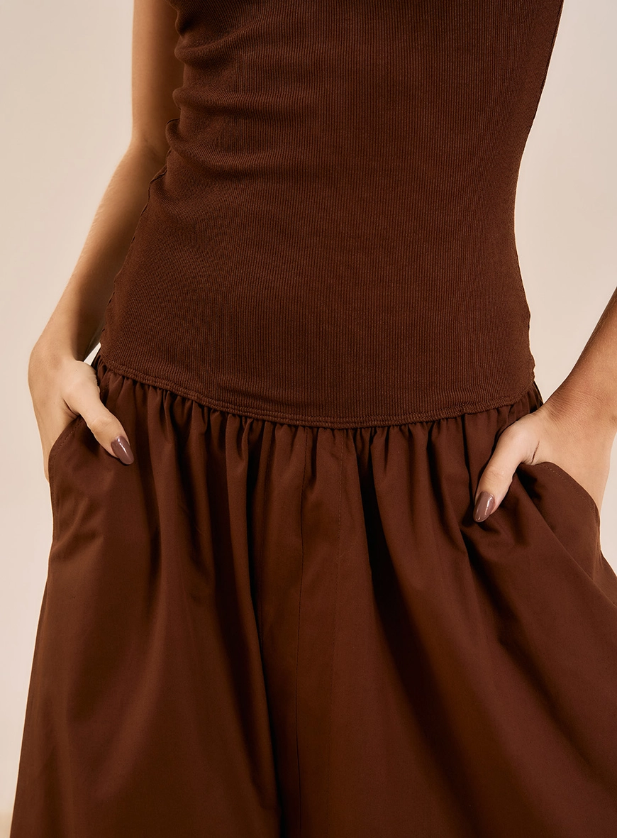 Vestido Midi De Um Ombro Só Canelado Marrom 4