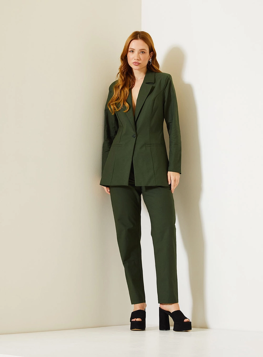 Calça Feminina Alfaiataria Com Cintura Média Verde 1