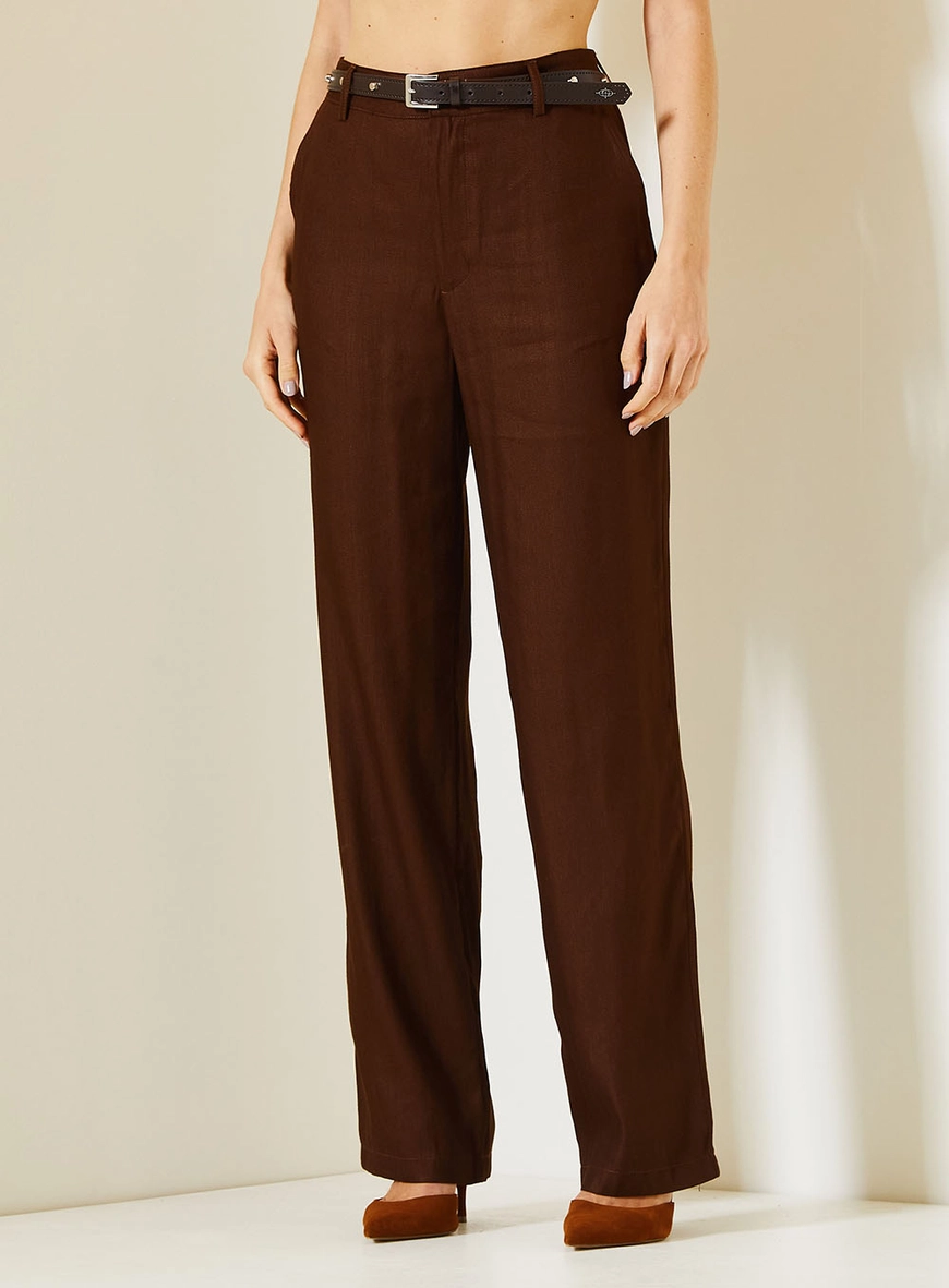 Calça Feminina Alfaiataria Reta Marrom 2