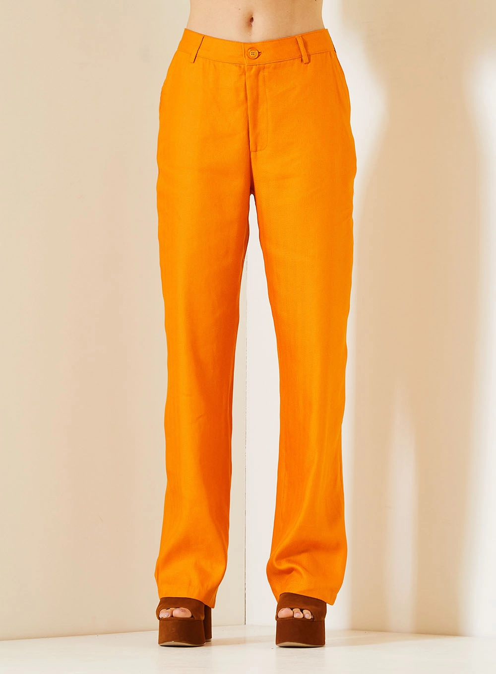 Calça Feminina Alfaiataria Reta Laranja 2