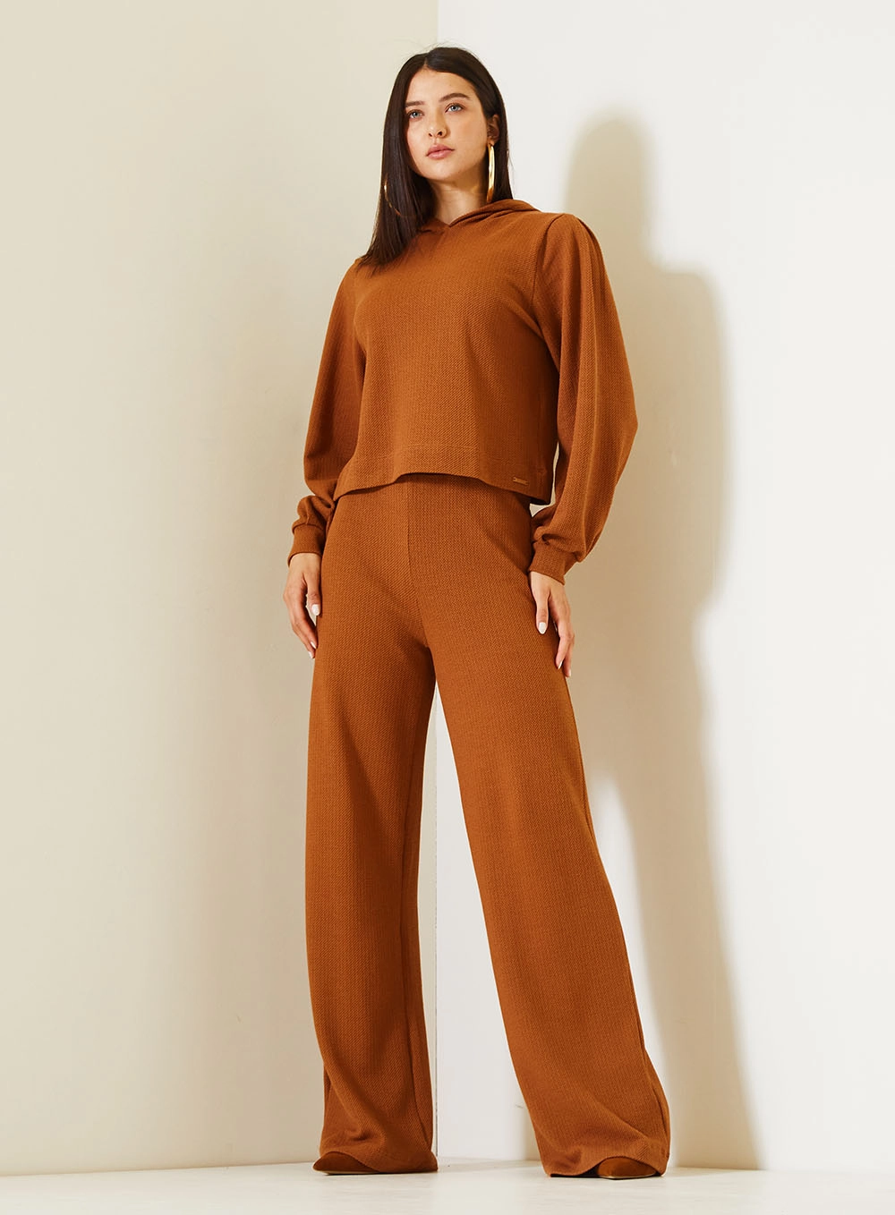 Calça Comfort Feminina Tricot Marrom 1