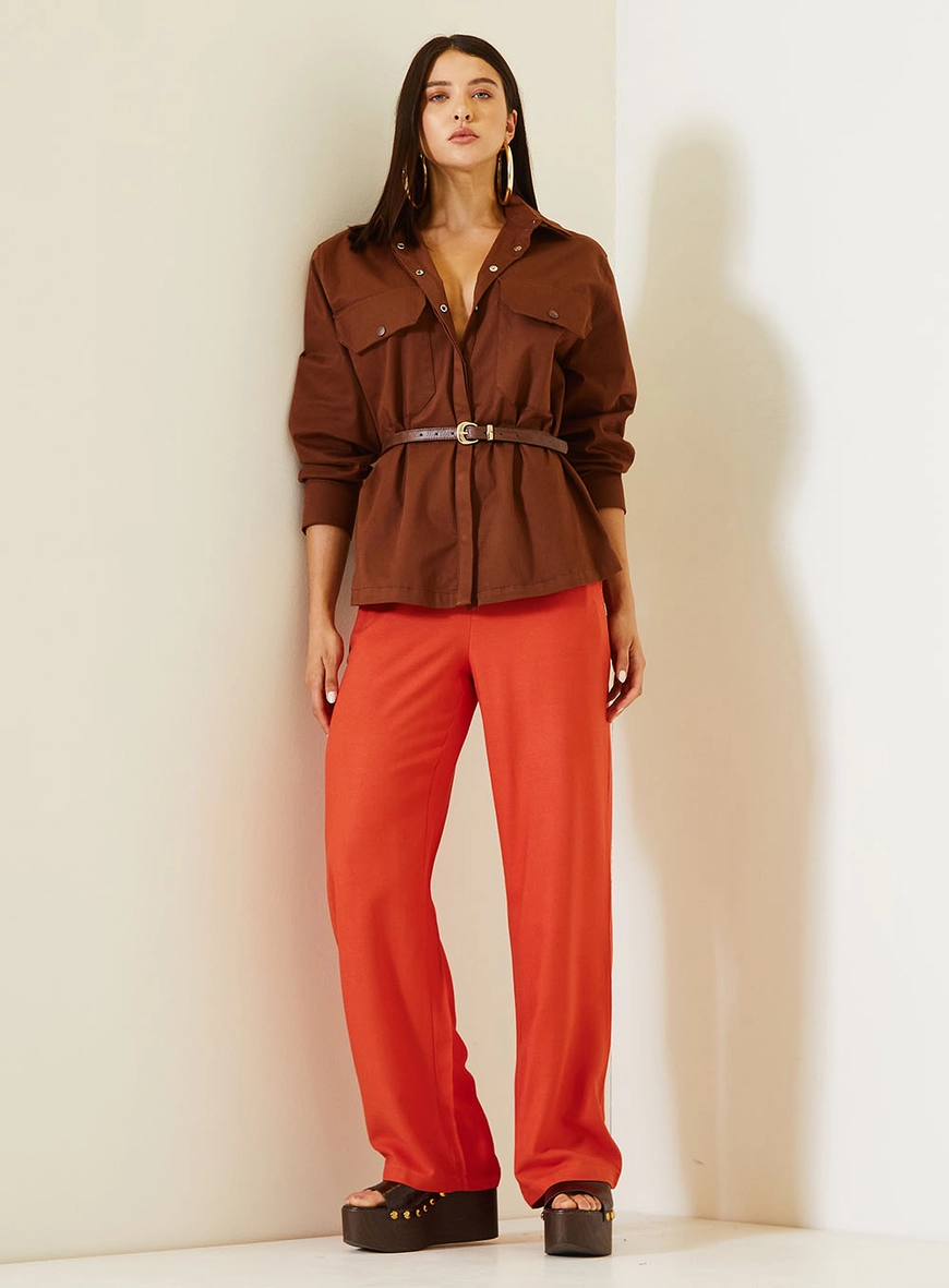 Calça Feminina Reta Com Cós Elástico Vermelho 1
