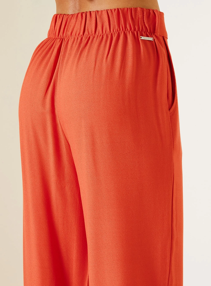 Calça Feminina Reta Com Cós Elástico Vermelho 3