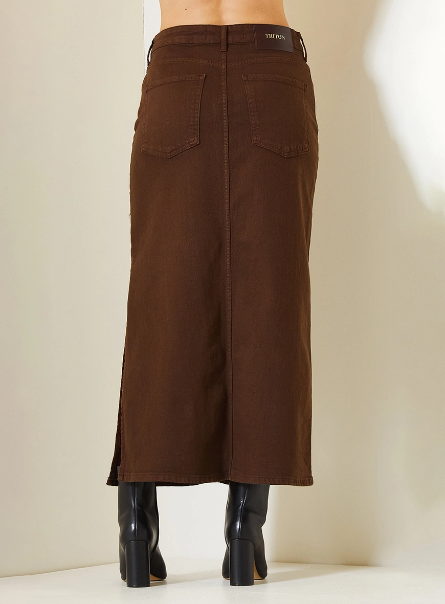 Saia Midi Stella Com Fenda Lateral Marrom 4