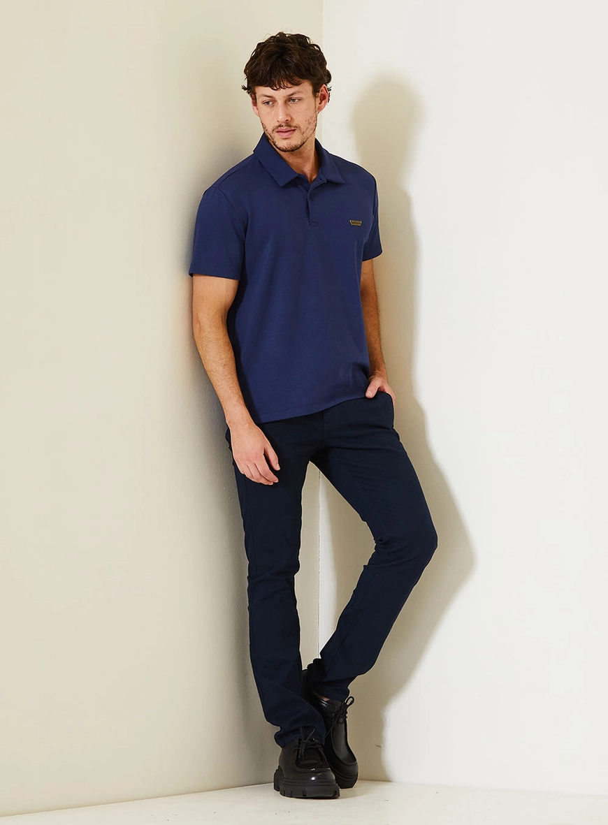 Polo Masculina New Com Detalhe Minimalista Azul 3