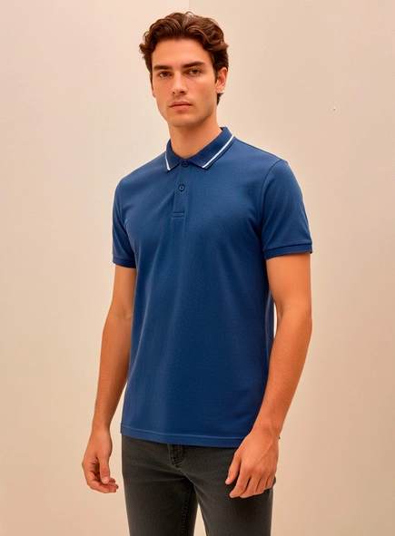 Polo Masculina Fit Com Gola Contrastante