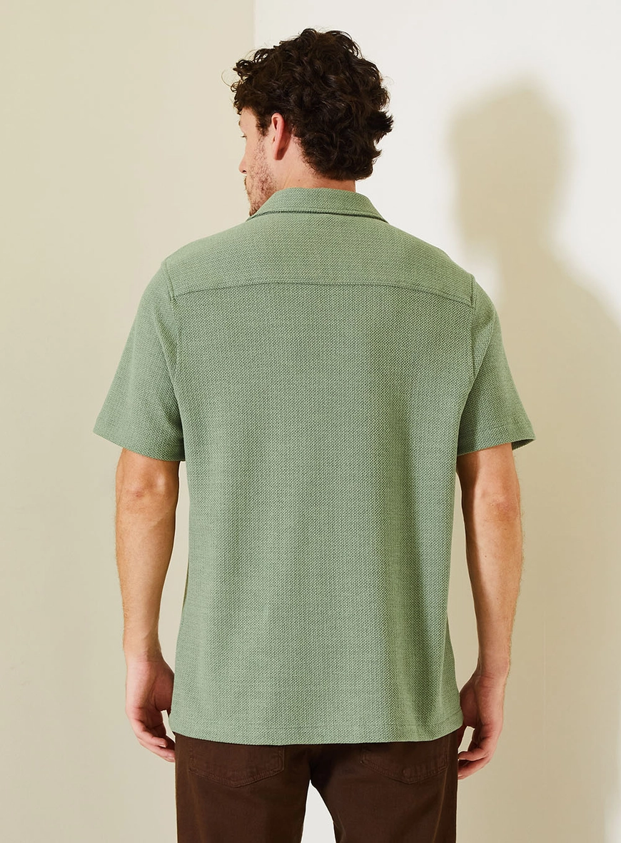 Camisa Masculina Regular Com Textura Manga Curta Verde 3