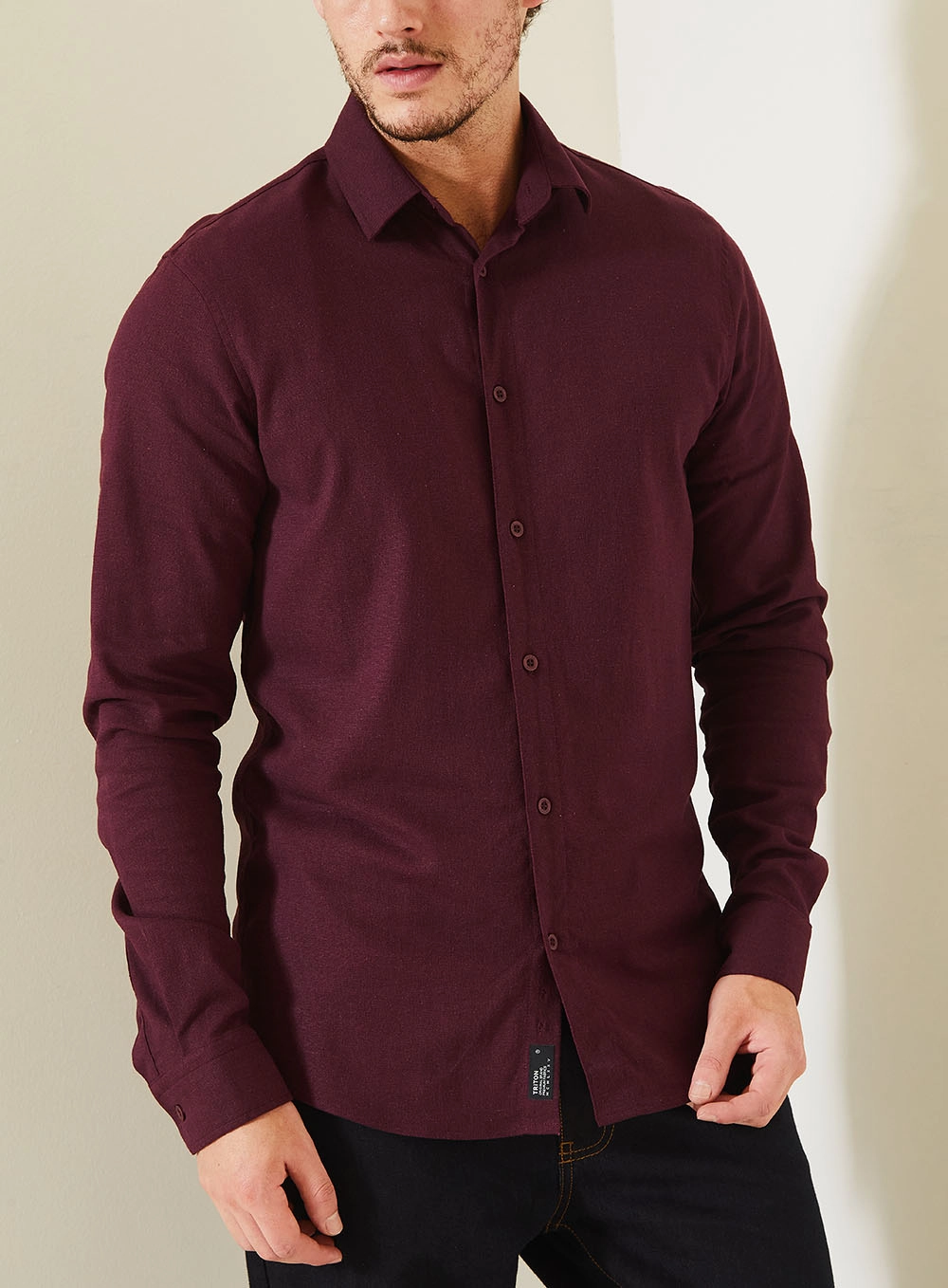 Camisa Masculina Casual Com Manga Longa Bordô 4