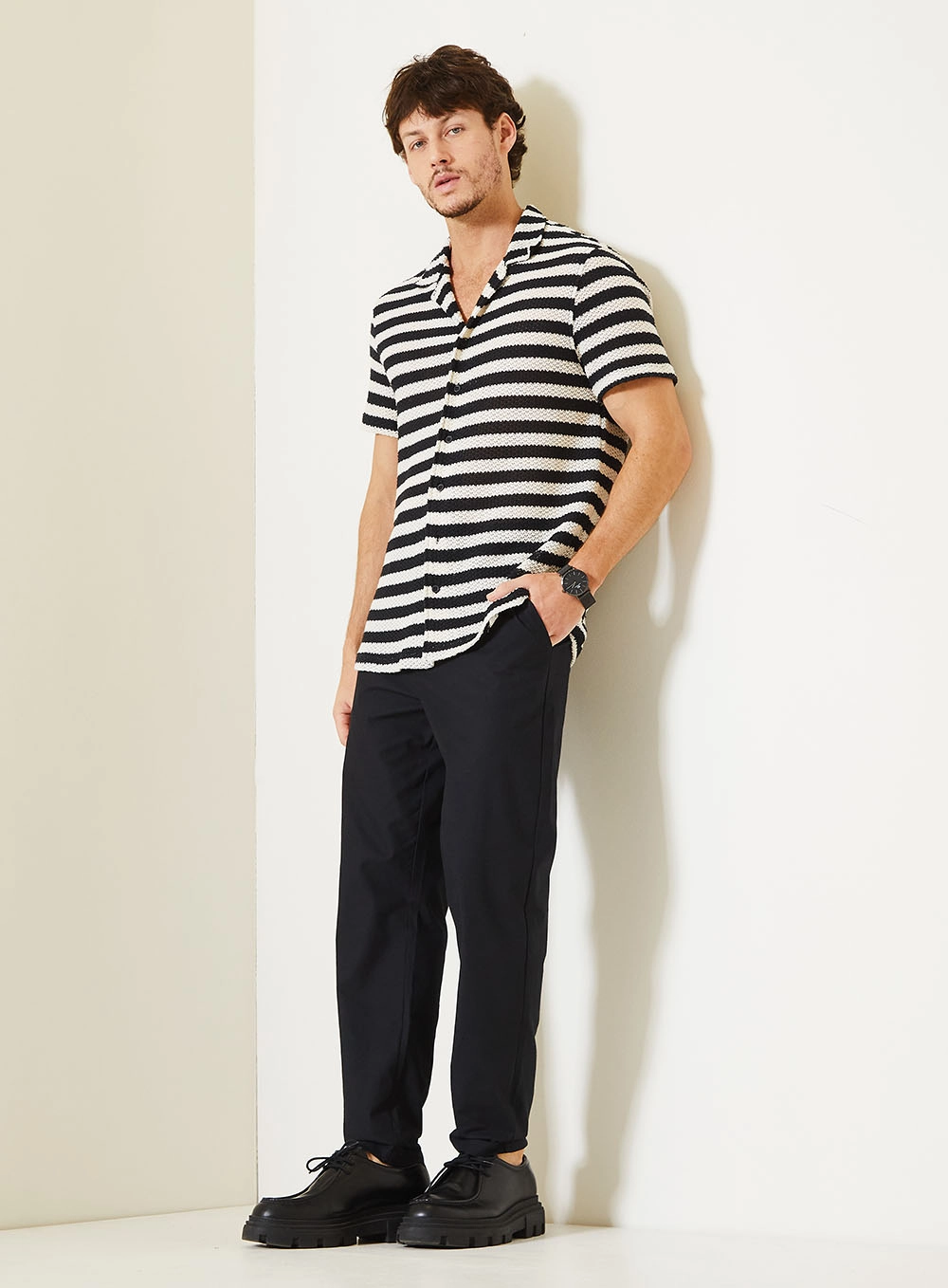 Camisa Masculina Regular Listrada Com Textura Estampados 3