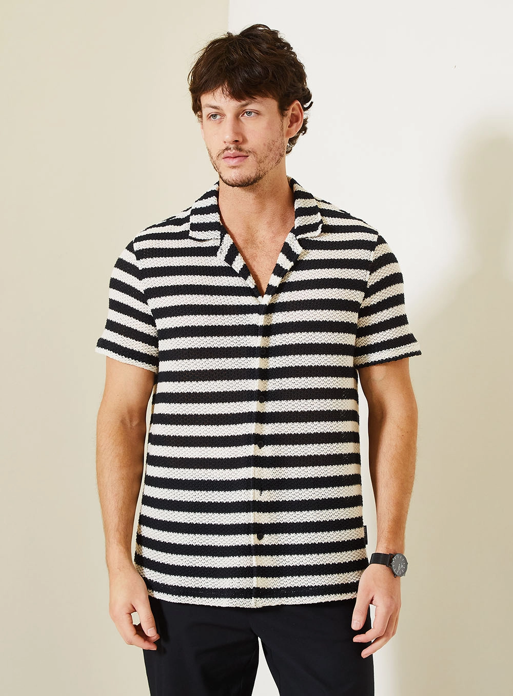 Camisa Masculina Regular Listrada Com Textura Estampados 1