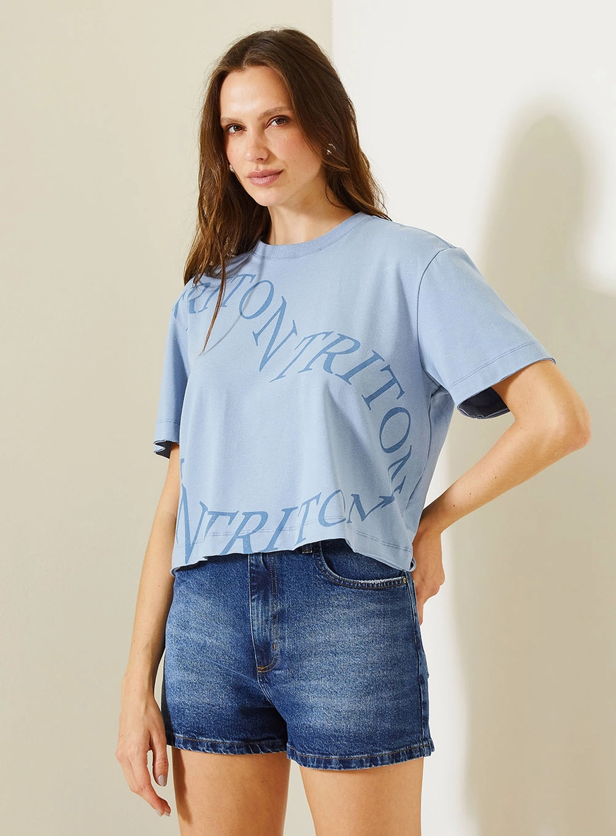 Camiseta Feminina Boy Com Detalhes Azul 1