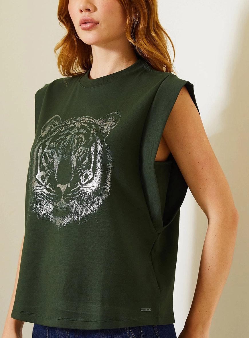 Camiseta Feminina Com Ombreira Estruturada Verde 2