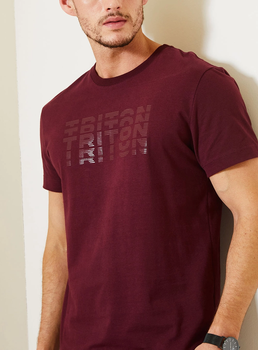 Camiseta Fit De Malha Com Estampa Em Sobreposição Bordô 4