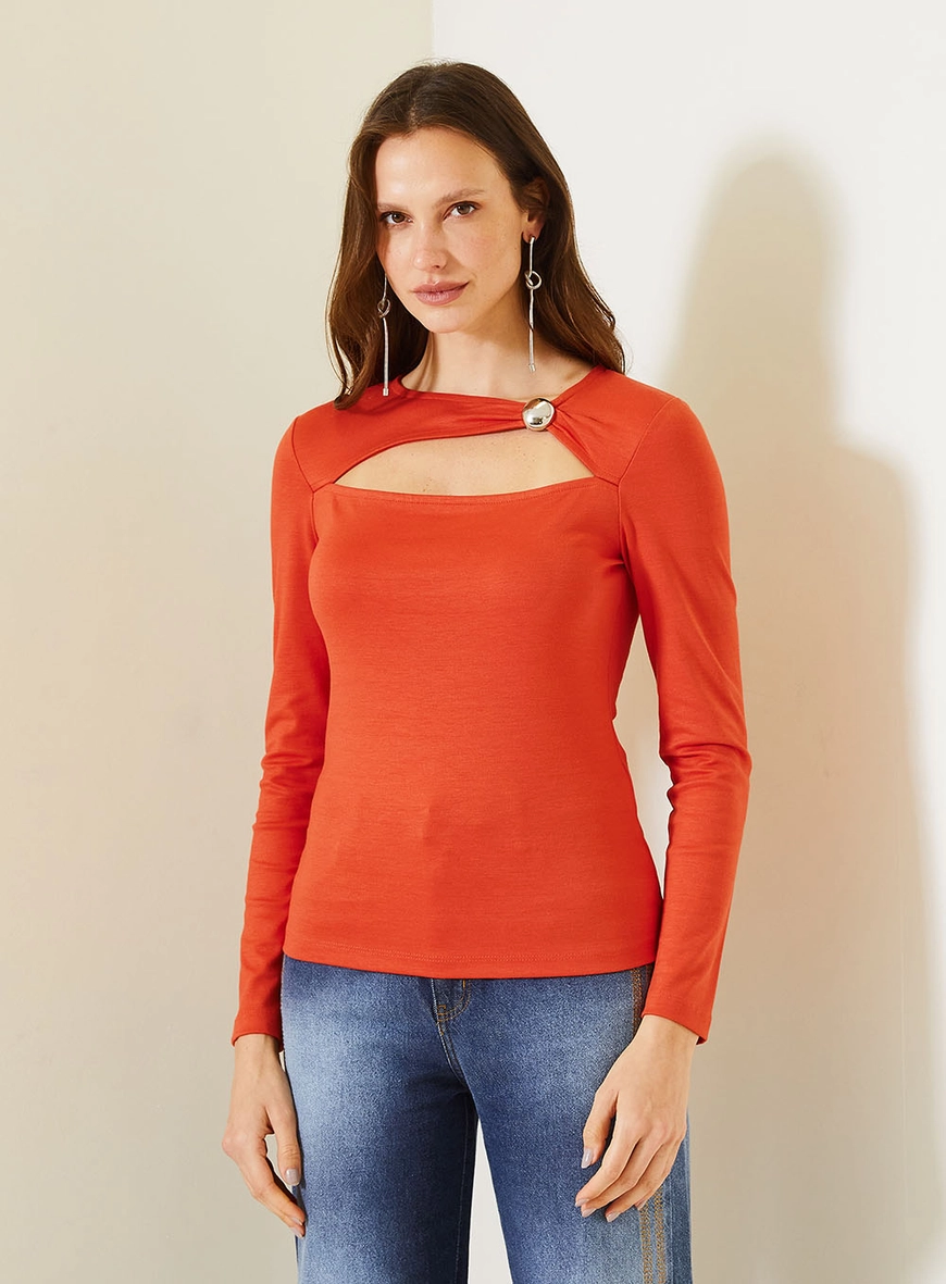 Blusa Slim De Malha Com Recorte Assimétrico Vermelho 1