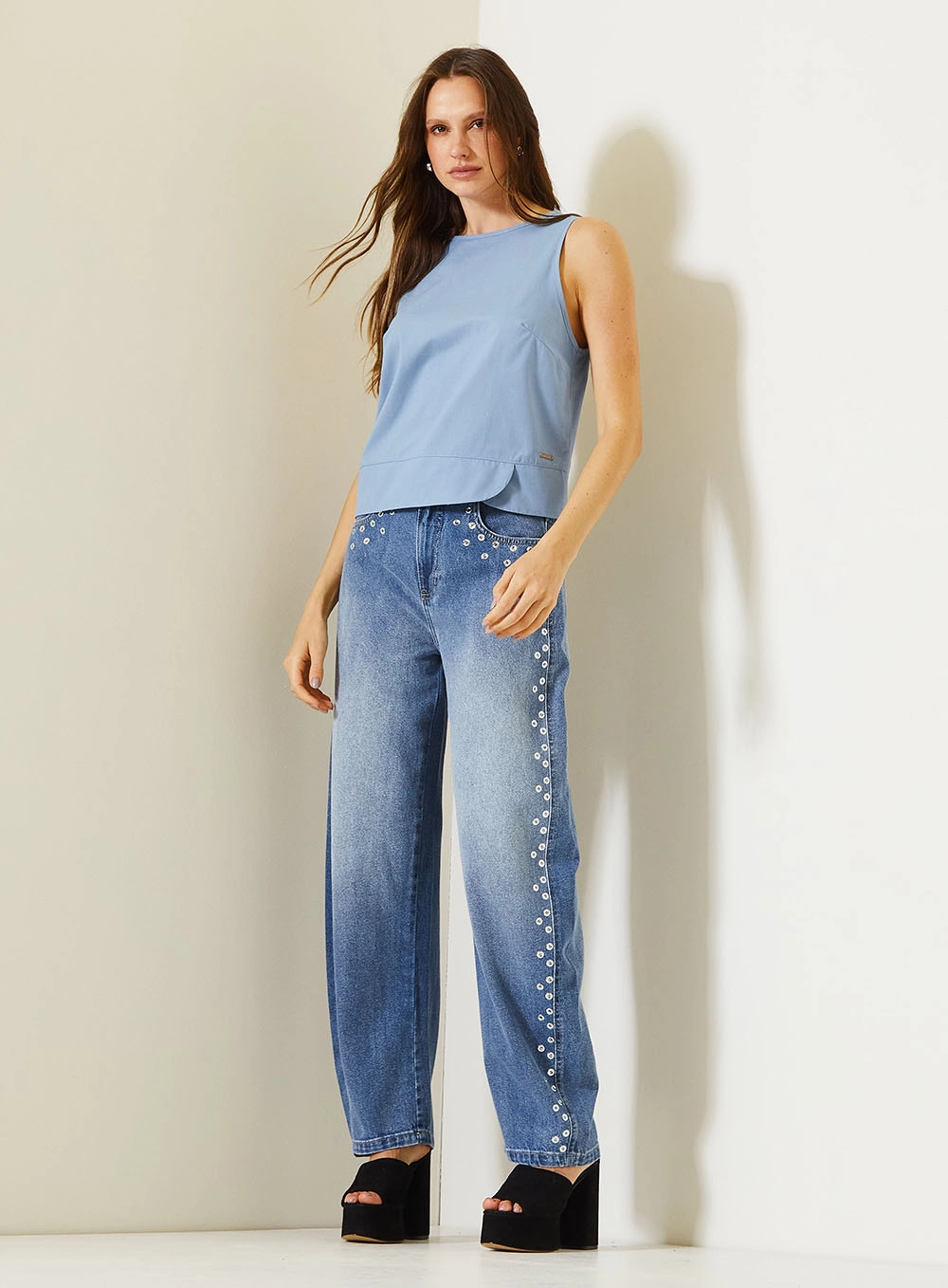 Blusa Reta De Alfaiataria Com Barra Transpassada Azul 3