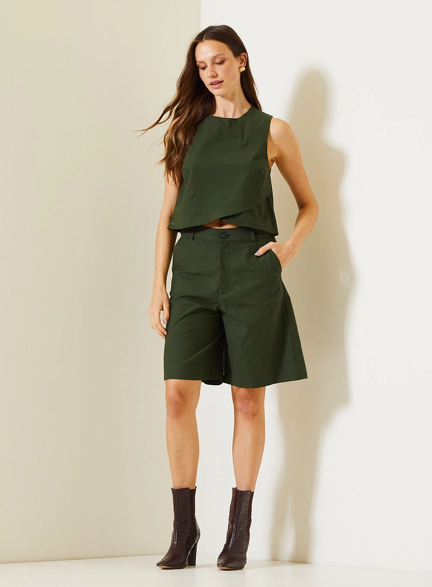 Blusa Comfort Com Camada Assimétrica Sobreposta Verde 4