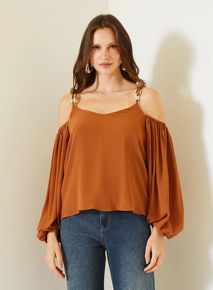 Blusa Comfort Com Manga Bufante E Alças Finas