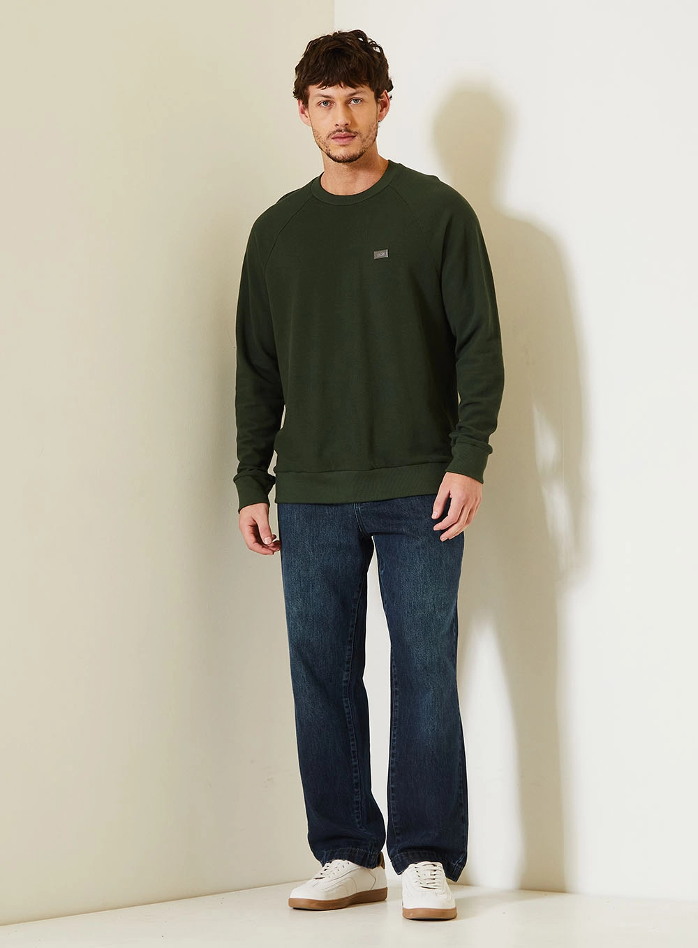 Blusão Fleece Masculino Com Manga Raglan Verde 4
