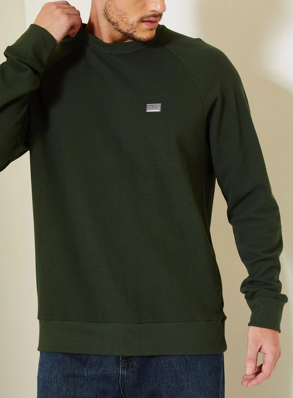 Blusão Fleece Masculino Com Manga Raglan Verde 2