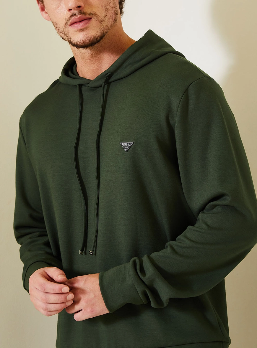 Blusão Fleece Masculino Barra Em Ribana Com Capuz Verde 3