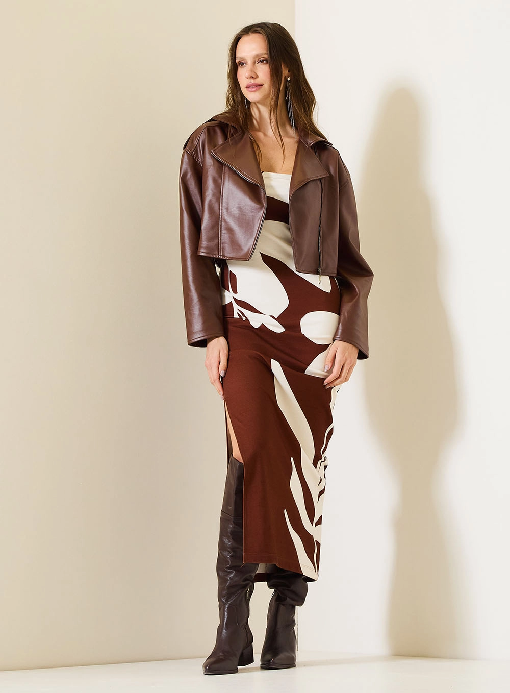Vestido Midi Slim Estampado Com Fenda Estampados 4