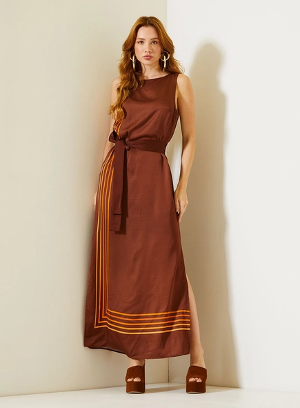 Vestido Midi Regata Mosaic Estampado Com Fenda
