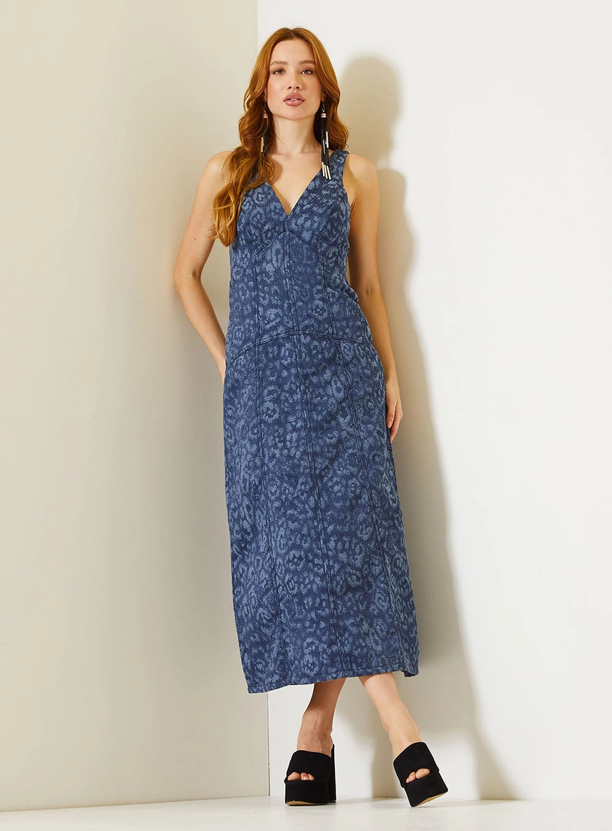 Vestido Jeans Estampado Com Decote V Estampados 2