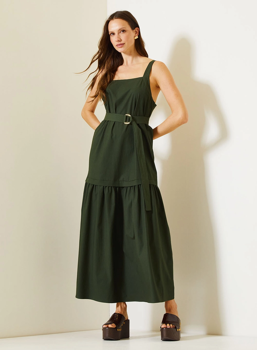 Vestido Longo Comfort Com Alças Largas Verde 1