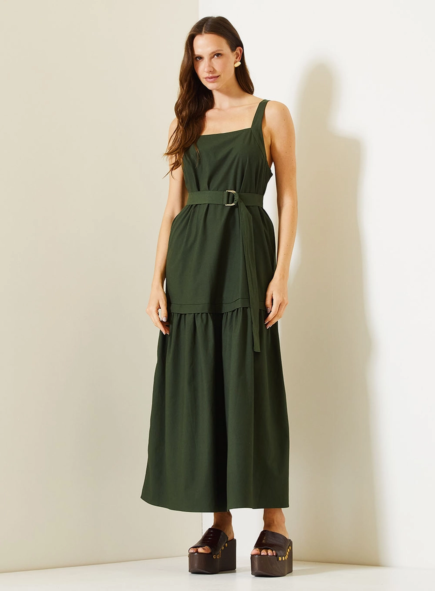 Vestido Longo Comfort Com Alças Largas Verde 2