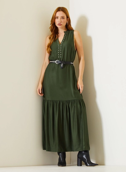 Vestido Longo Comfort Com Fenda Lateral E Decote V