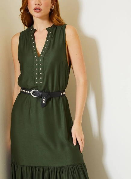 Vestido Longo Comfort Com Fenda Lateral E Decote V