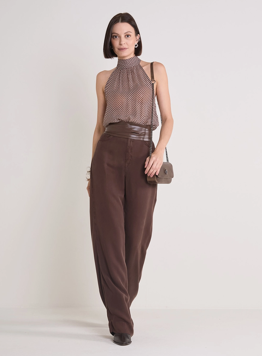 Calça Alfaiataria Feminina Reta Marrom