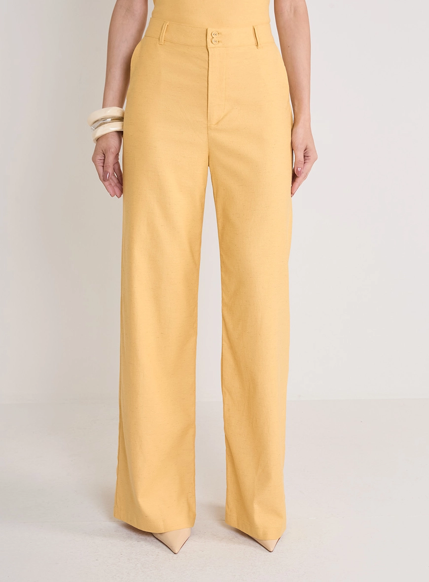 Calça Alfaiataria Feminina Ampla Amarelo