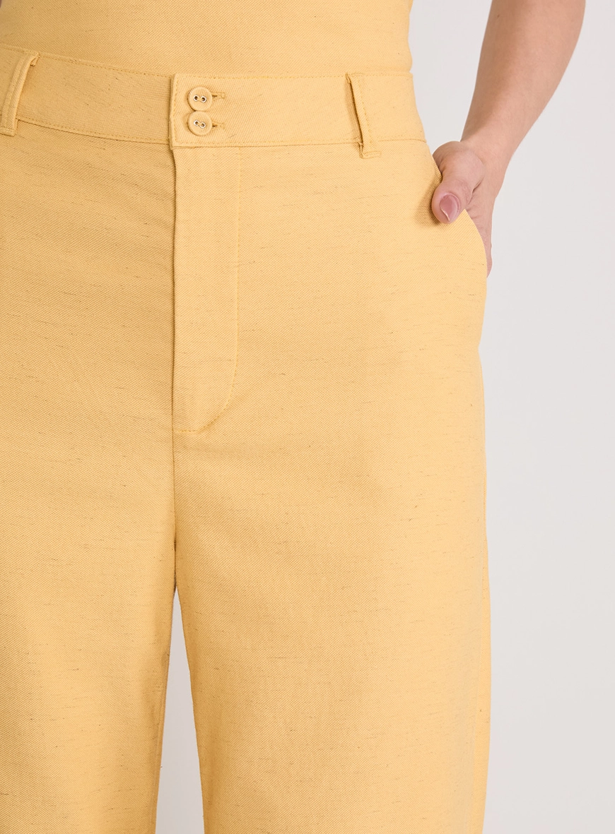 Calça Alfaiataria Feminina Ampla Amarelo